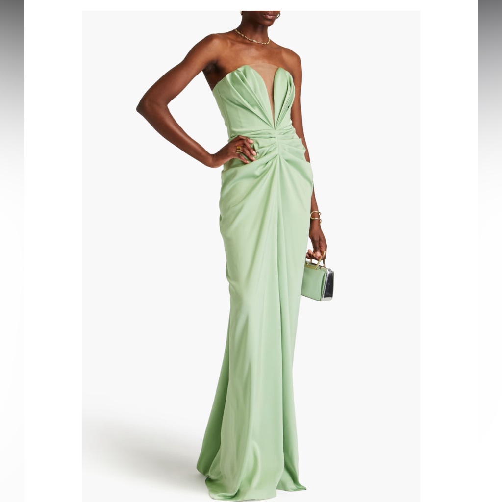 Rhea Costa - Strapless Pleated Satin Gown